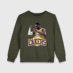 Свитшот хлопковый детский LeBron - Lakers, цвет: хаки