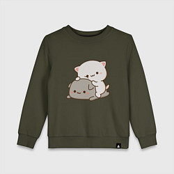 Свитшот хлопковый детский Милые котики, цвет: хаки