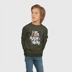 Свитшот хлопковый детский Riot girl, цвет: хаки — фото 2