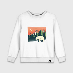 Свитшот хлопковый детский Белый медведь пейзаж с горами, цвет: белый