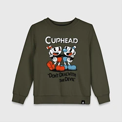 Свитшот хлопковый детский Cuphead, Dont deal with devil, цвет: хаки