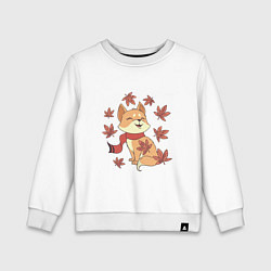 Свитшот хлопковый детский Осенний милый котик и листопад, цвет: белый