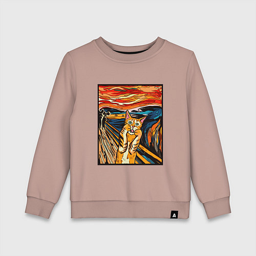 Детский свитшот Кот пародия на Крик Мунка / Пыльно-розовый – фото 1