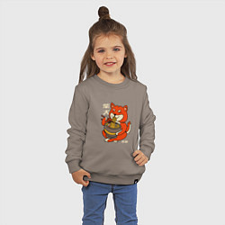 Свитшот хлопковый детский Японская Сиба Ину ест Рамен, цвет: утренний латте — фото 2