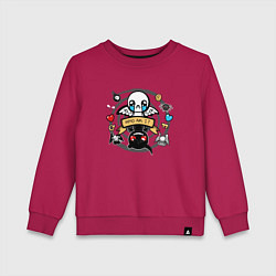 Свитшот хлопковый детский THE BINDING OF ISAAC WHO AM I, цвет: маджента