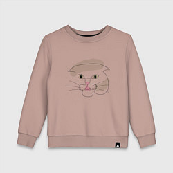 Свитшот хлопковый детский Арт лайн,голова кота, цвет: пыльно-розовый