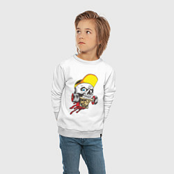 Свитшот хлопковый детский Череп со скейтом, цвет: белый — фото 2