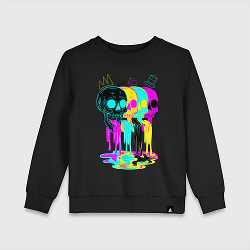 Детский свитшот 4 ЧЕРЕПА SKULLS NEON / Черный – фото 1