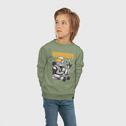 Свитшот хлопковый детский Робот в бейсболке, цвет: авокадо — фото 2