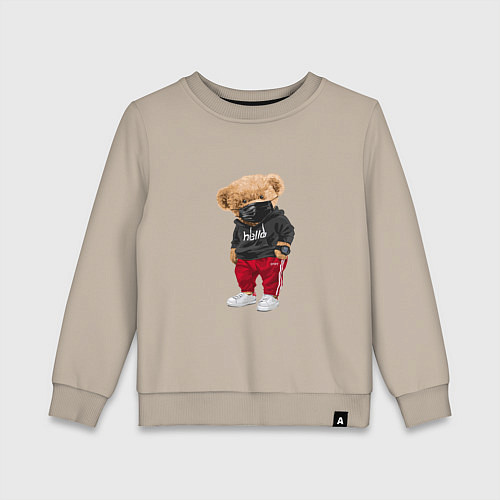 Детский свитшот Крутой медвежонок в спортивках / Миндальный – фото 1