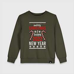 Свитшот хлопковый детский Happy 2022 NY, цвет: хаки