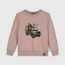 Свитшот хлопковый детский Персонажи жожо едут на уазике джо джо, цвет: пыльно-розовый