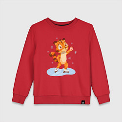 Свитшот хлопковый детский Тигр катается на коньках, цвет: красный