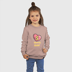Свитшот хлопковый детский Money Heist Heart, цвет: пыльно-розовый — фото 2