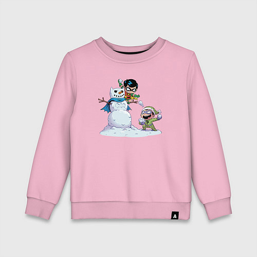 Детский свитшот Робин и Загадочник играют в снежки / Светло-розовый – фото 1
