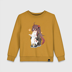 Свитшот хлопковый детский ХУ ТАО И БЕЛЫЙ КОТИК, цвет: горчичный