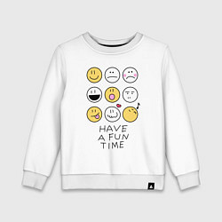 Свитшот хлопковый детский Have a fun time - emoji, цвет: белый