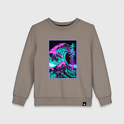 Свитшот хлопковый детский НЕОНОВАЯ ВОЛНА, ЯПОНИЯ, ФУДЗИЯМА JAPAN NEON, цвет: утренний латте