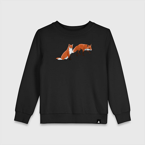 Детский свитшот Акварельные лисы пара / Черный – фото 1