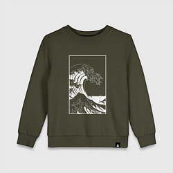 Свитшот хлопковый детский Japan waves Японская волна, цвет: хаки