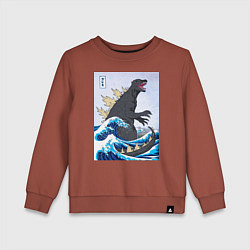Свитшот хлопковый детский Godzilla in The Waves Eastern, цвет: кирпичный