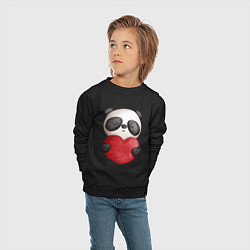 Свитшот хлопковый детский Панда с сердечком 14 февраля, цвет: черный — фото 2