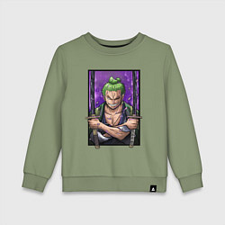 Свитшот хлопковый детский ВАН ПИС ЗОРО One Piece, цвет: авокадо