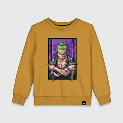 Свитшот хлопковый детский ВАН ПИС ЗОРО One Piece, цвет: горчичный
