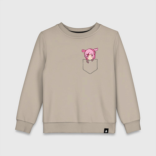 Детский свитшот Anime тян с розовыми волосами в кармане / Миндальный – фото 1