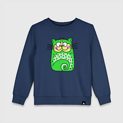 Свитшот хлопковый детский Прикольный зеленый кот, цвет: тёмно-синий