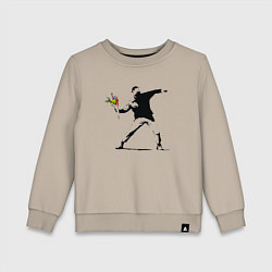 Свитшот хлопковый детский Бэнкси художник Banksy цветы, цвет: миндальный