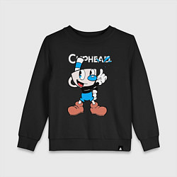 Свитшот хлопковый детский Синяя чашка Cuphead, цвет: черный