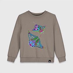 Свитшот хлопковый детский Скаты с психоделической раскраской, цвет: утренний латте