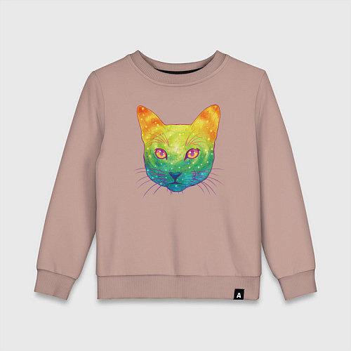 Детский свитшот Радужный котик rainbow cat / Пыльно-розовый – фото 1