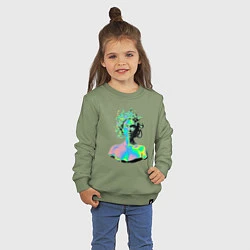 Свитшот хлопковый детский Gorgon Medusa Vaporwave Neon, цвет: авокадо — фото 2