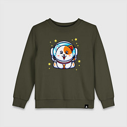 Свитшот хлопковый детский Котенок Астронавт, цвет: хаки