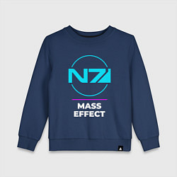 Свитшот хлопковый детский Символ Mass Effect в неоновых цветах, цвет: тёмно-синий