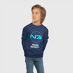 Свитшот хлопковый детский Символ Mass Effect в неоновых цветах, цвет: тёмно-синий — фото 2