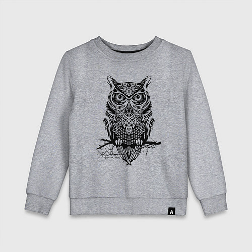Детский свитшот Черная сова в узорах / Меланж – фото 1