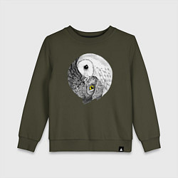 Свитшот хлопковый детский Инь Янь по совиному, цвет: хаки