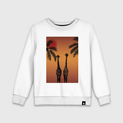 Свитшот хлопковый детский Жирафы и пальмы на закате, цвет: белый