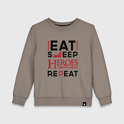 Свитшот хлопковый детский Надпись: Eat Sleep Heroes of Might and Magic Repea, цвет: утренний латте