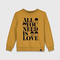 Свитшот хлопковый детский ALL YOU NEED IS LOVE THE BEATLES, цвет: горчичный