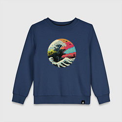 Свитшот хлопковый детский Hokusai Kaiju, цвет: тёмно-синий