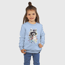 Свитшот хлопковый детский Мордочка енота - акварель, цвет: мягкое небо — фото 2