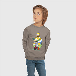 Свитшот хлопковый детский Гомер Симпсон и Клоун Красти едут на детском велос, цвет: утренний латте — фото 2