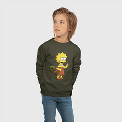 Свитшот хлопковый детский Lisa Simpson с гусеницей на даче, цвет: хаки — фото 2