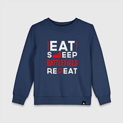 Свитшот хлопковый детский Надпись eat sleep Battlefield repeat, цвет: тёмно-синий