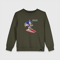 Свитшот хлопковый детский Sonic - hedgehog - skateboarding, цвет: хаки