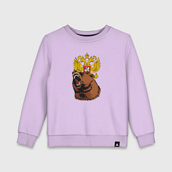 Свитшот хлопковый детский Патриотичный медведь на фоне герба, цвет: лаванда